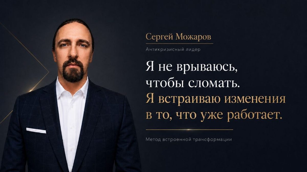 Сергей Можаров рядом с тезисом о пути от инженерной практики к управлению